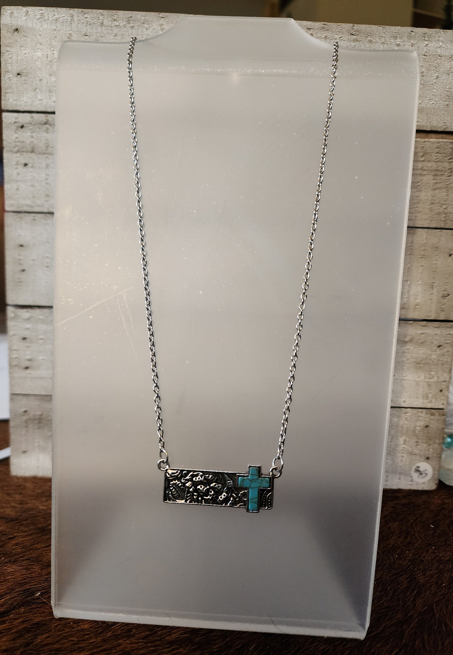 Turquoise Cross Bar Necklace