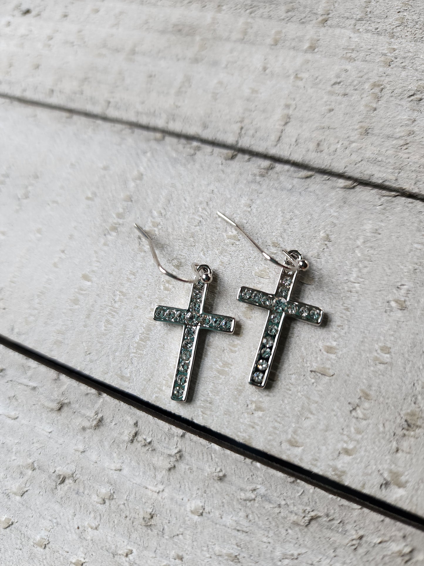 Silver Crystal Cross Earrings