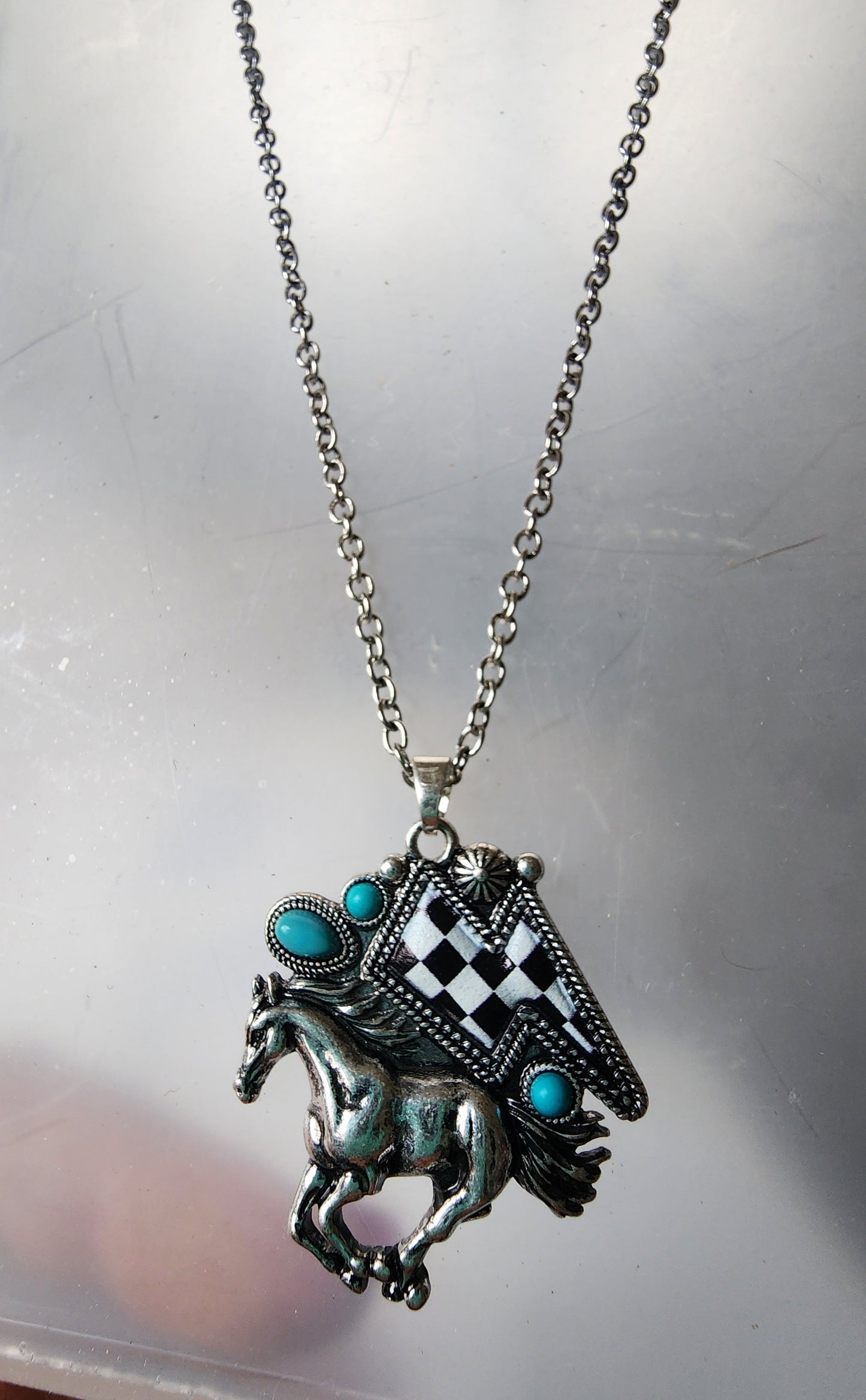 Checkered Lightning & Horse Necklace