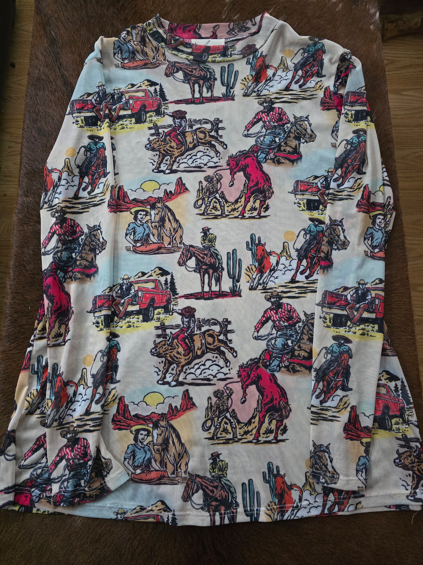 Cowboy Print Mesh Top