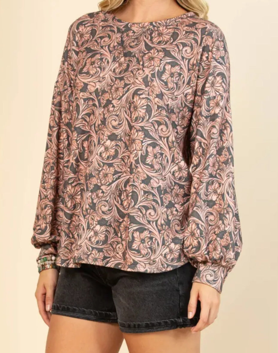 Floral Leather Print Long Sleeve