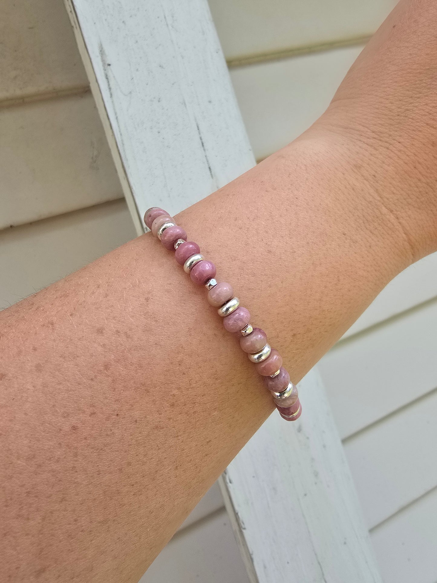 Silver & Pink Rhodonite Bracelet
