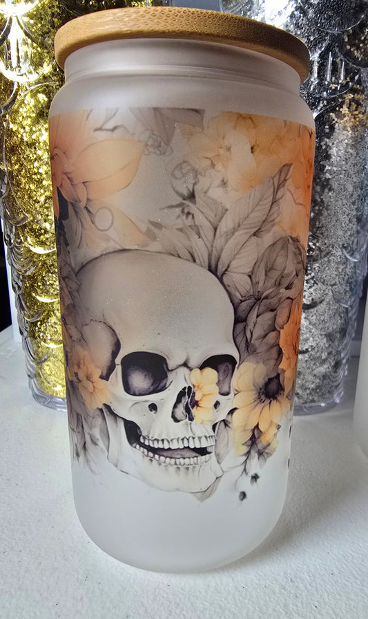 Skull & Sunflower Glass Cup