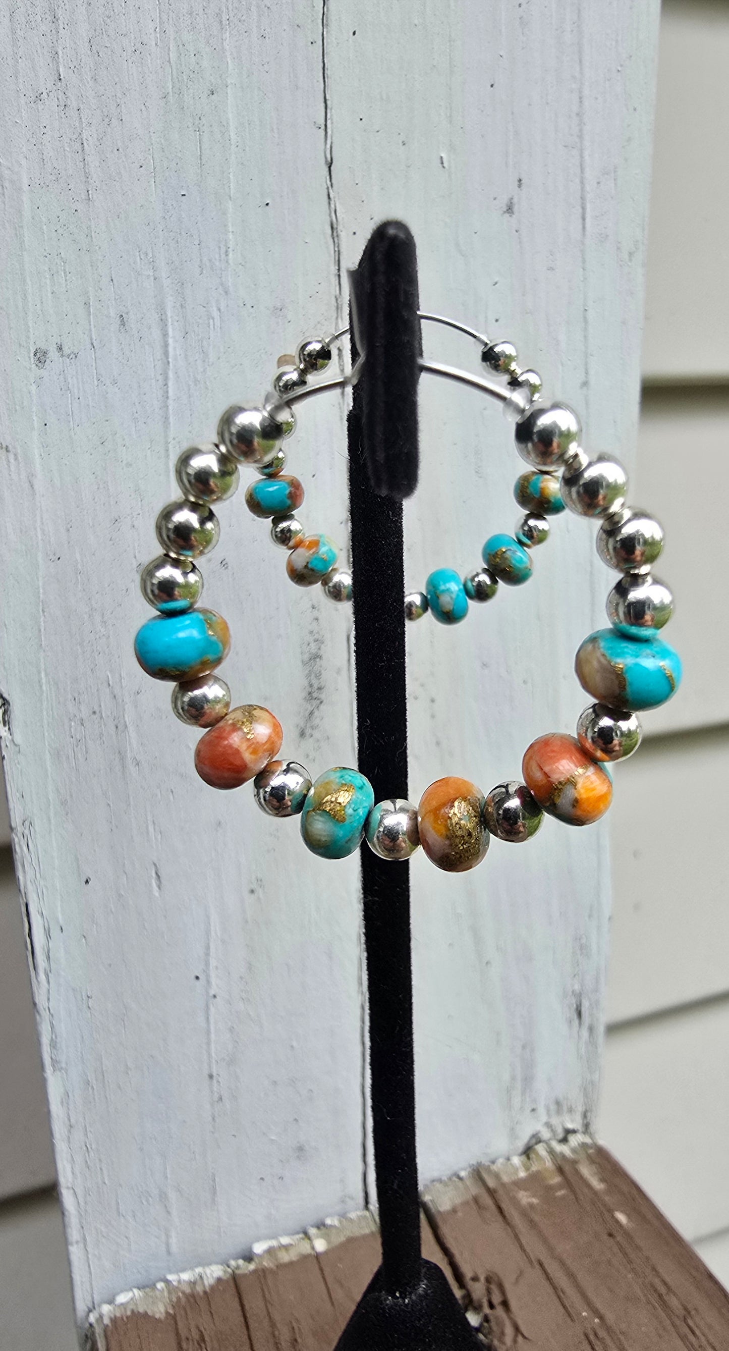Silver & Spiny Turquoise Hoops
