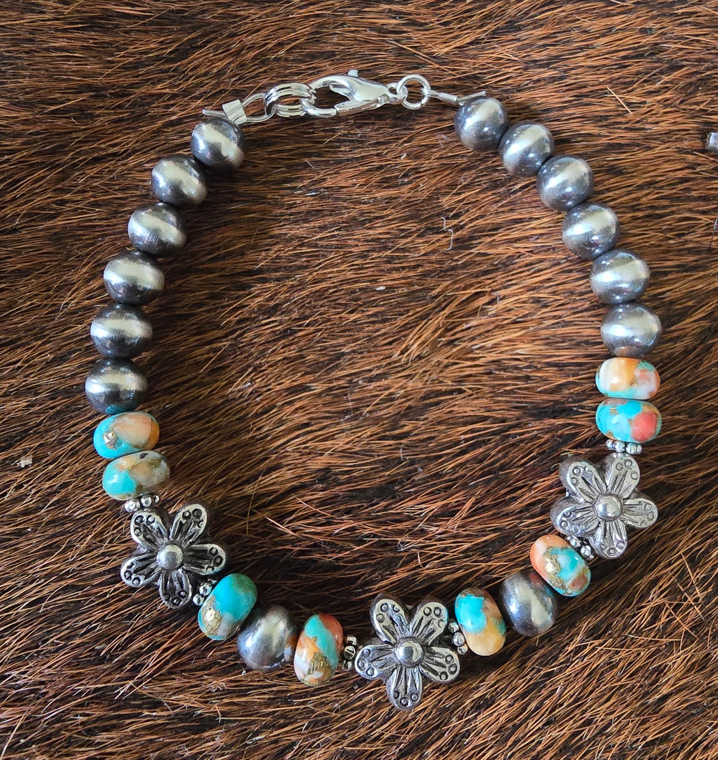 Spiny Turquoise Flower Bracelet