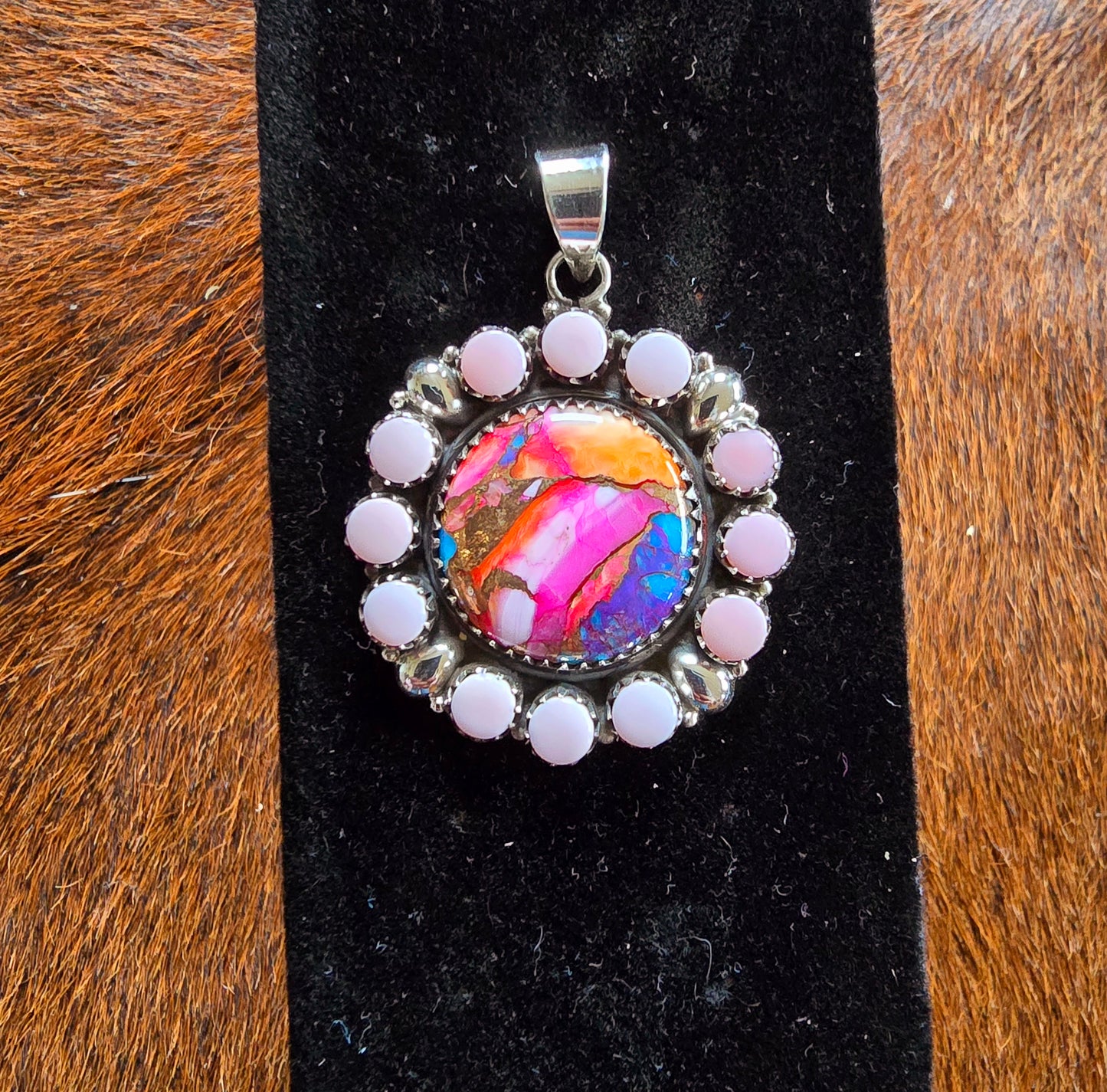 Pink Dahlia Round Pendant