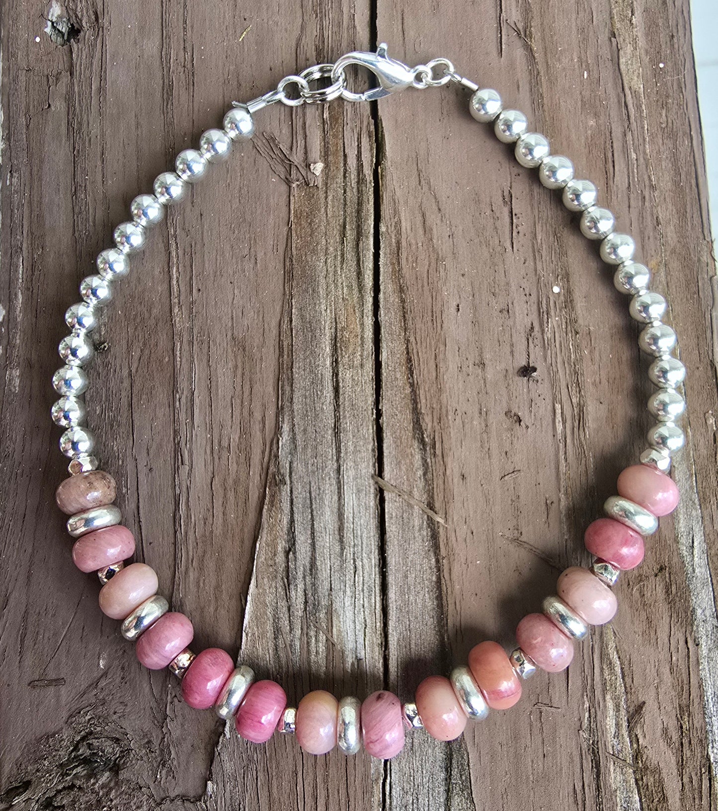 Silver & Pink Rhodonite Bracelet