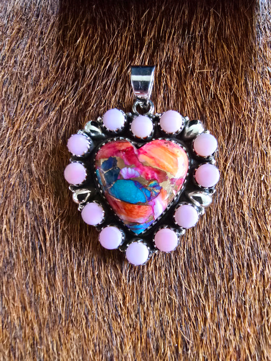 Pink Dahlia Heart Pendant