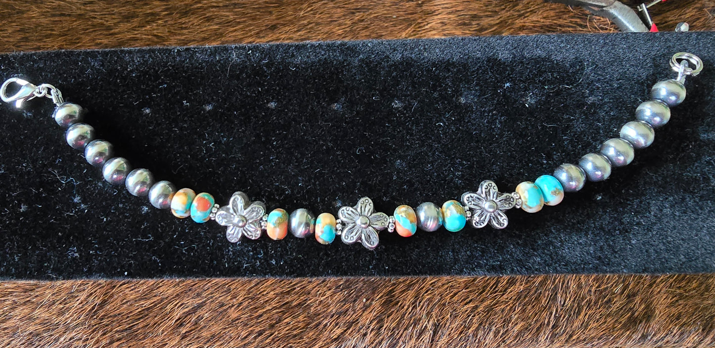 Spiny Turquoise Flower Bracelet
