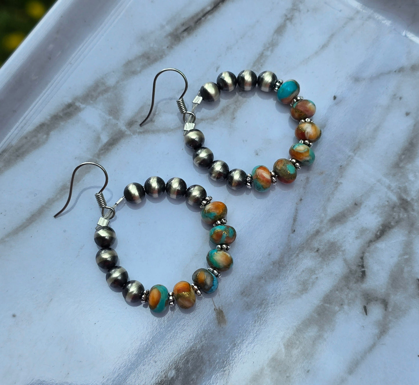 Spiny Turquoise & Pearl Earrings
