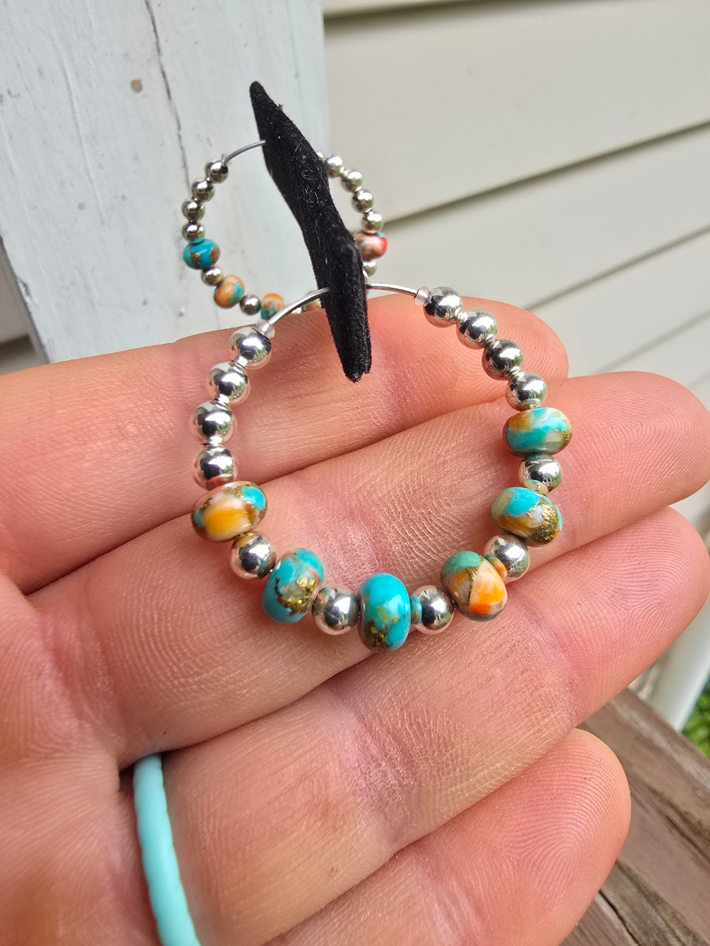 Silver & Spiny Turquoise Hoops