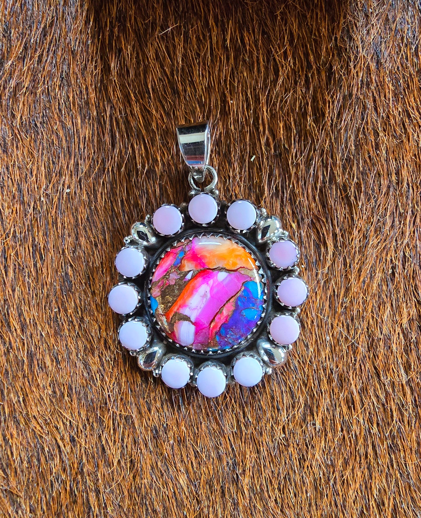 Pink Dahlia Round Pendant