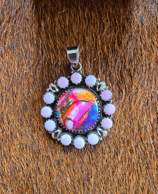 Pink Dahlia Round Pendant