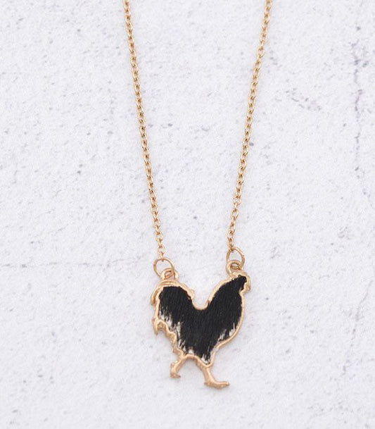 Cowhide Chicken Charm Necklace