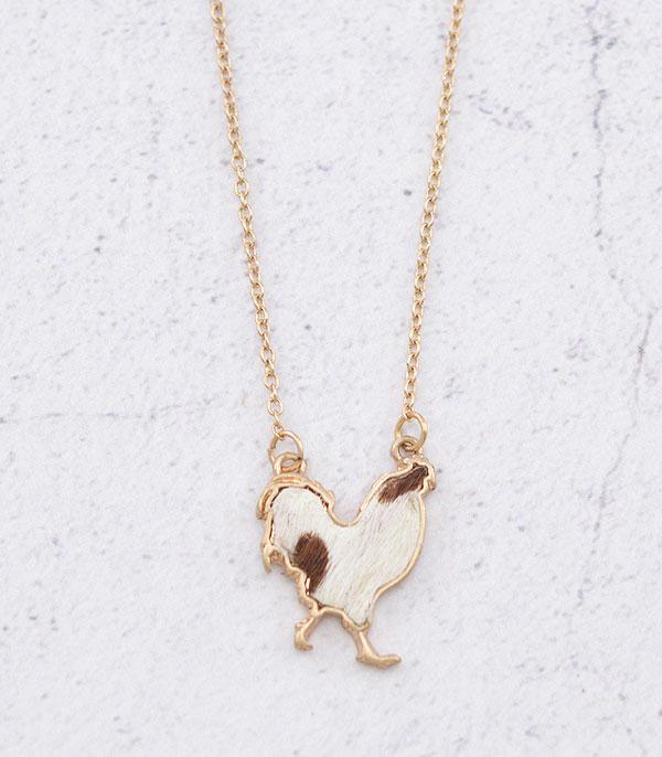 Cowhide Chicken Charm Necklace