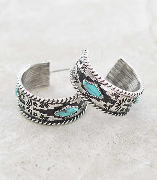 Aztec Silver Stamped Hoop Earrings