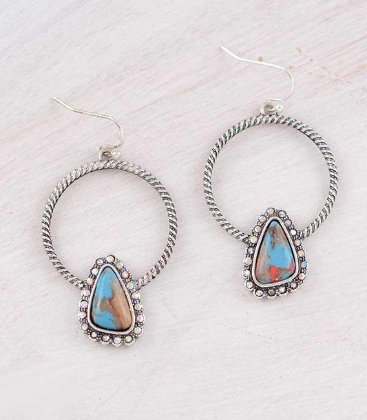 Turquoise Stone Hoop Earrings