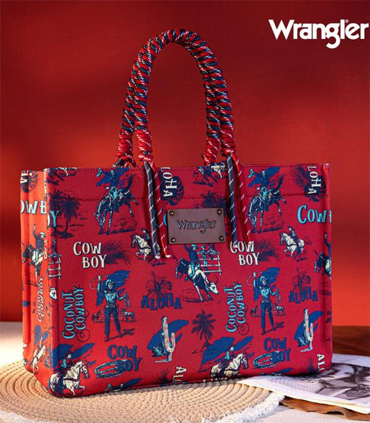 Wrangler Cowboy Print Canvas Tote