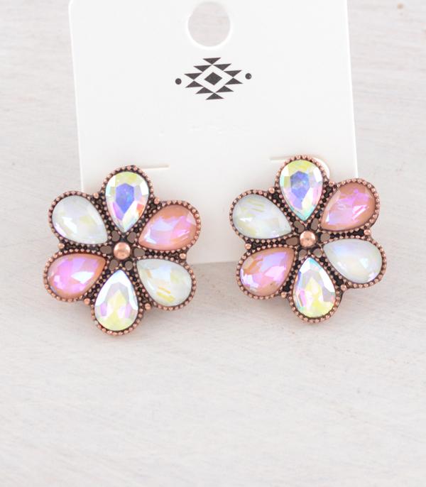 Flower Glass Stone Earrings