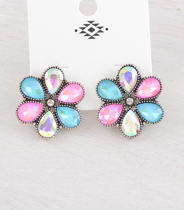 Flower Glass Stone Earrings