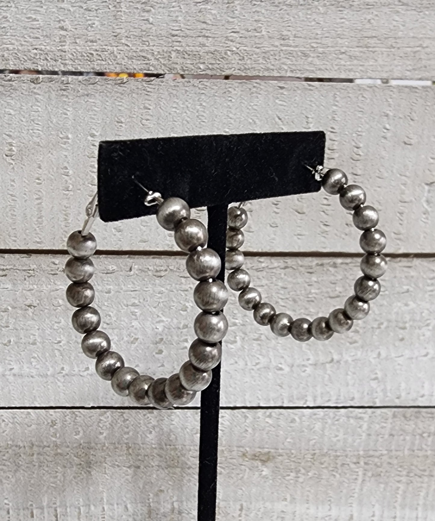 Silver Beaded Hoops