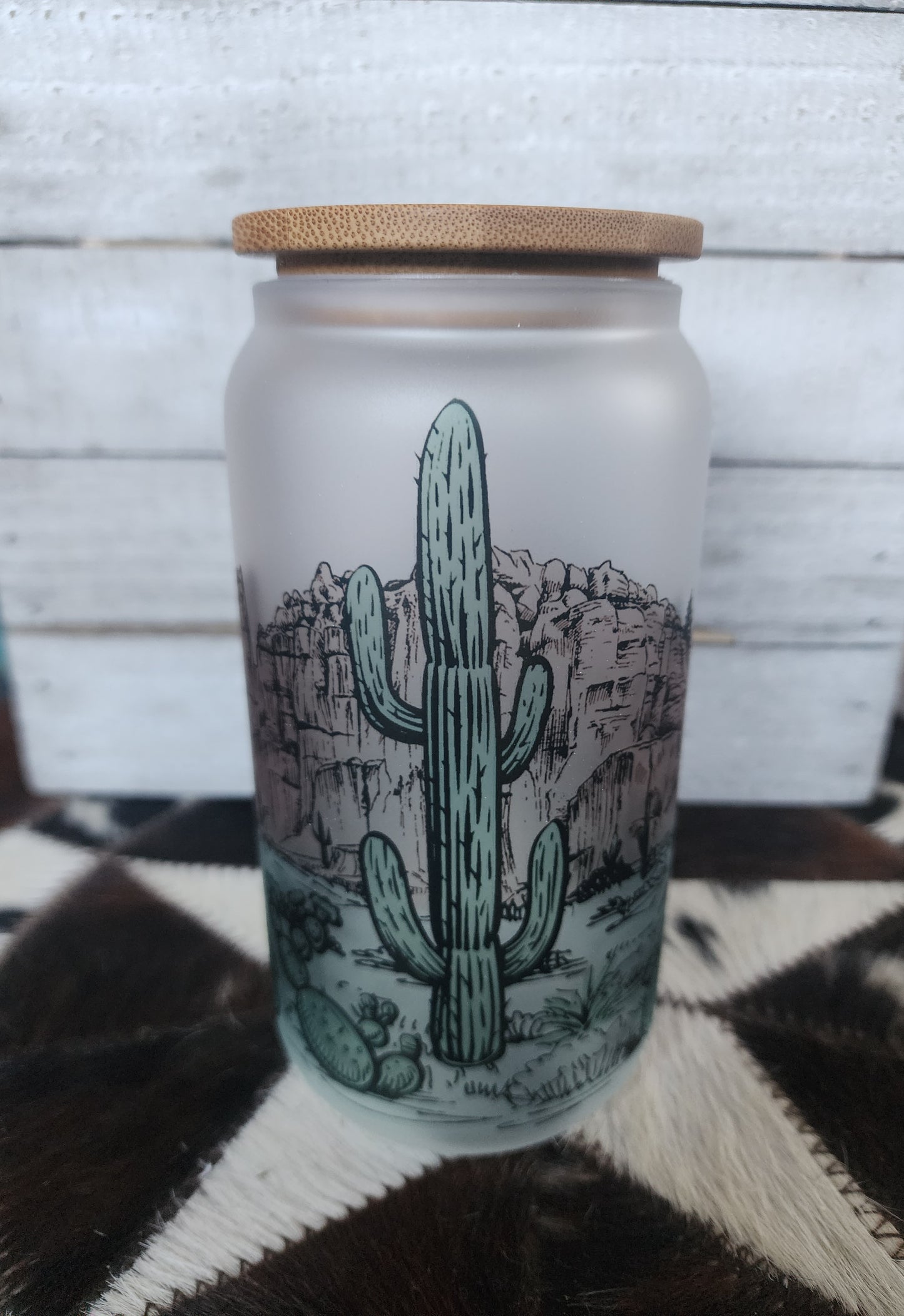 Cactus Scene Frosted Glass