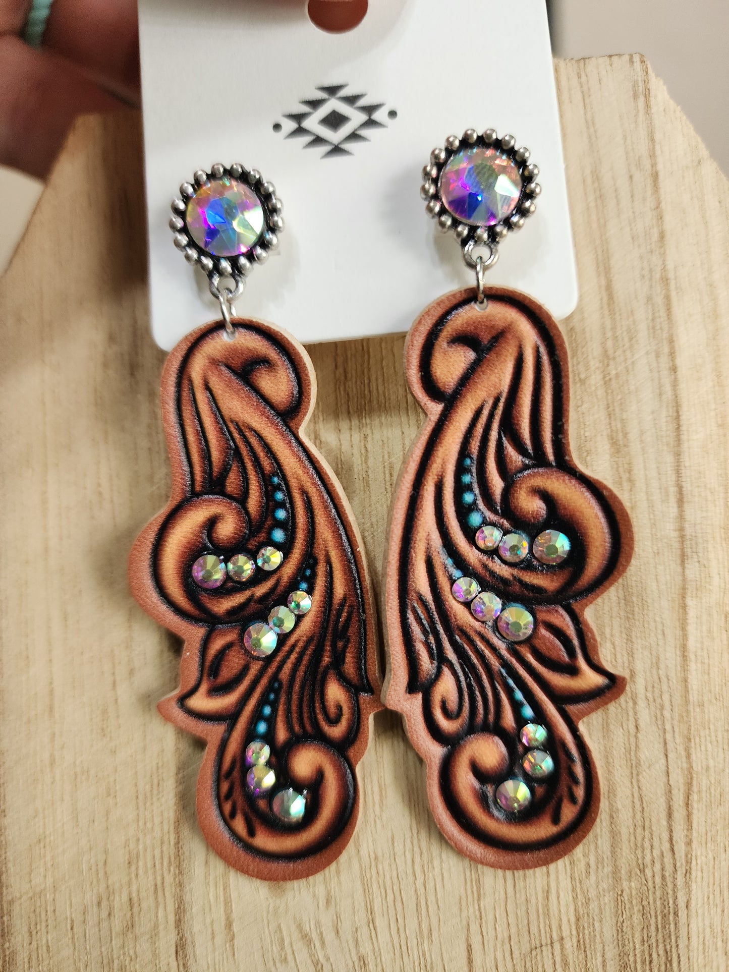 Leather Tooled Swirl Earrings