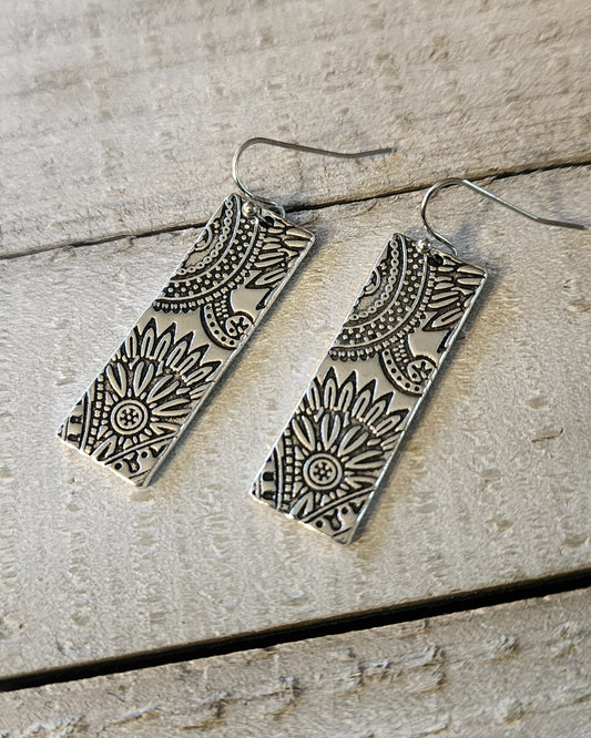 Sunflower Tooled Bar Earrings