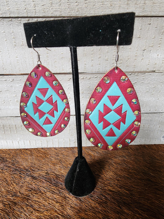 Faux Leather Rhinestone Teardrops