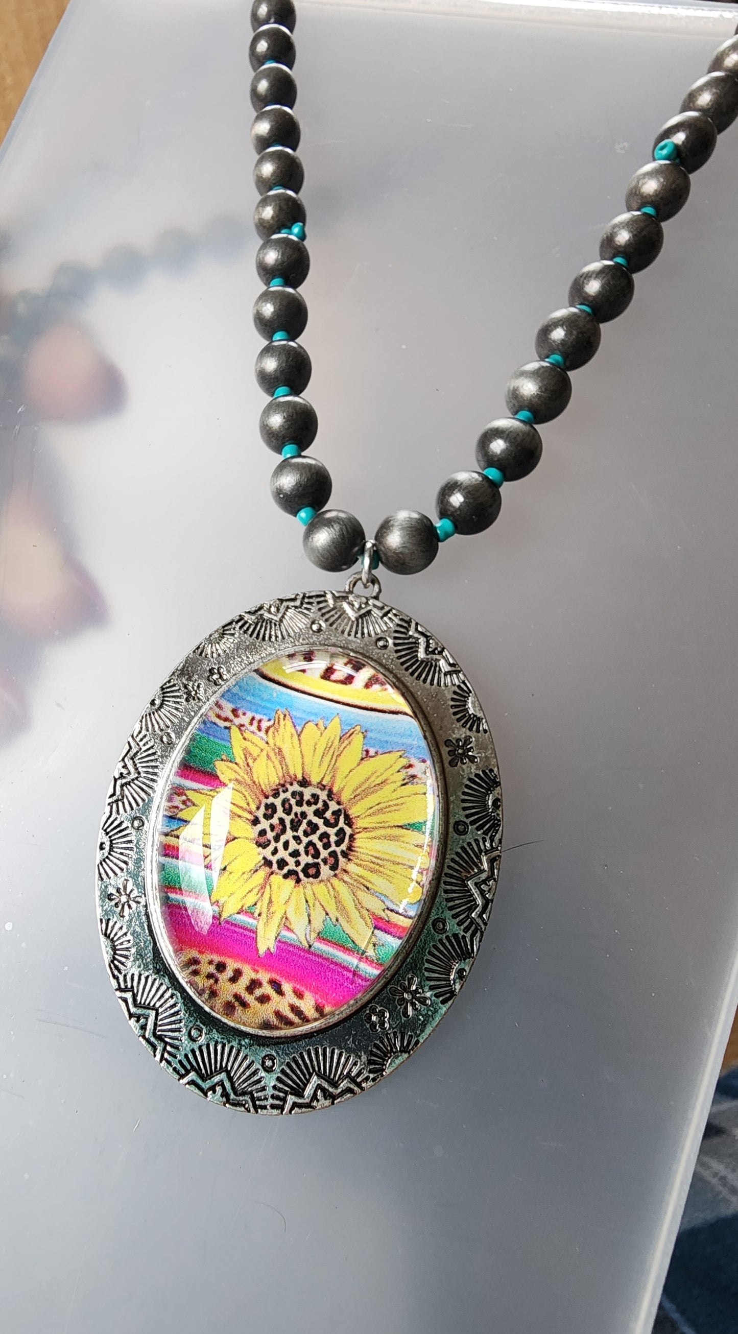 Glass Sunflower Pendant Necklace