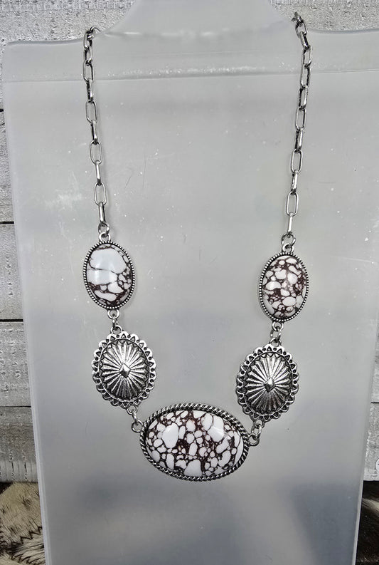 Faux White Jasper Concho Necklace
