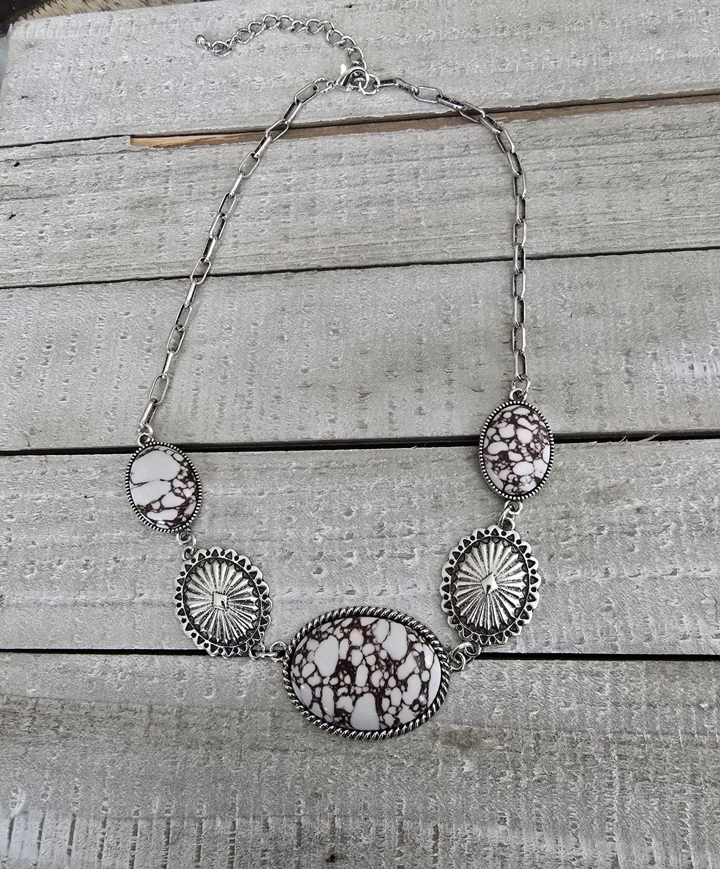 Faux White Jasper Concho Necklace