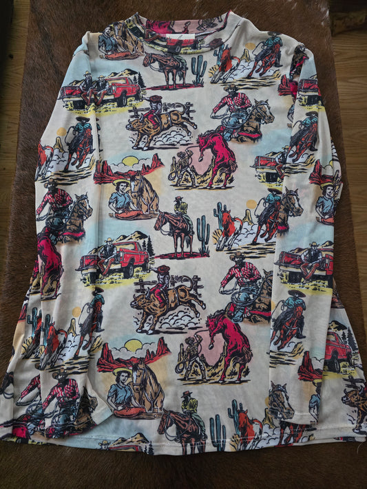 Cowboy Print Mesh Top