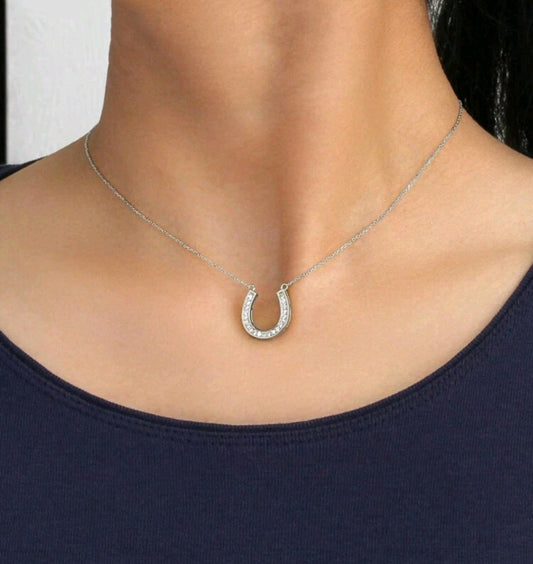 Silver Crystal Horseshoe Necklace