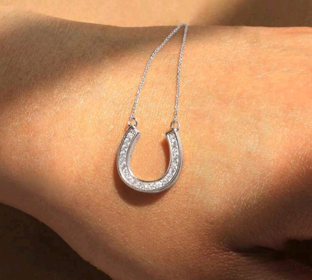 Silver Crystal Horseshoe Necklace