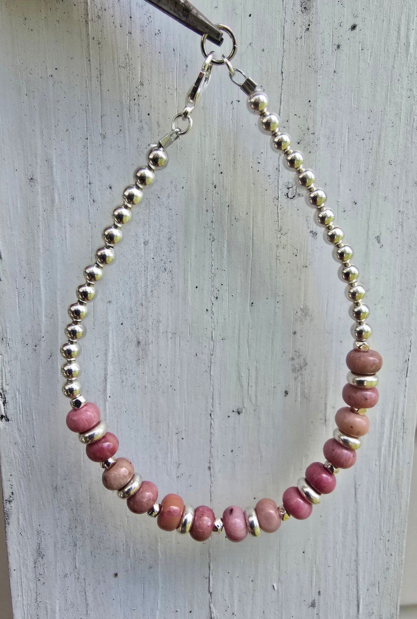 Silver & Pink Rhodonite Bracelet
