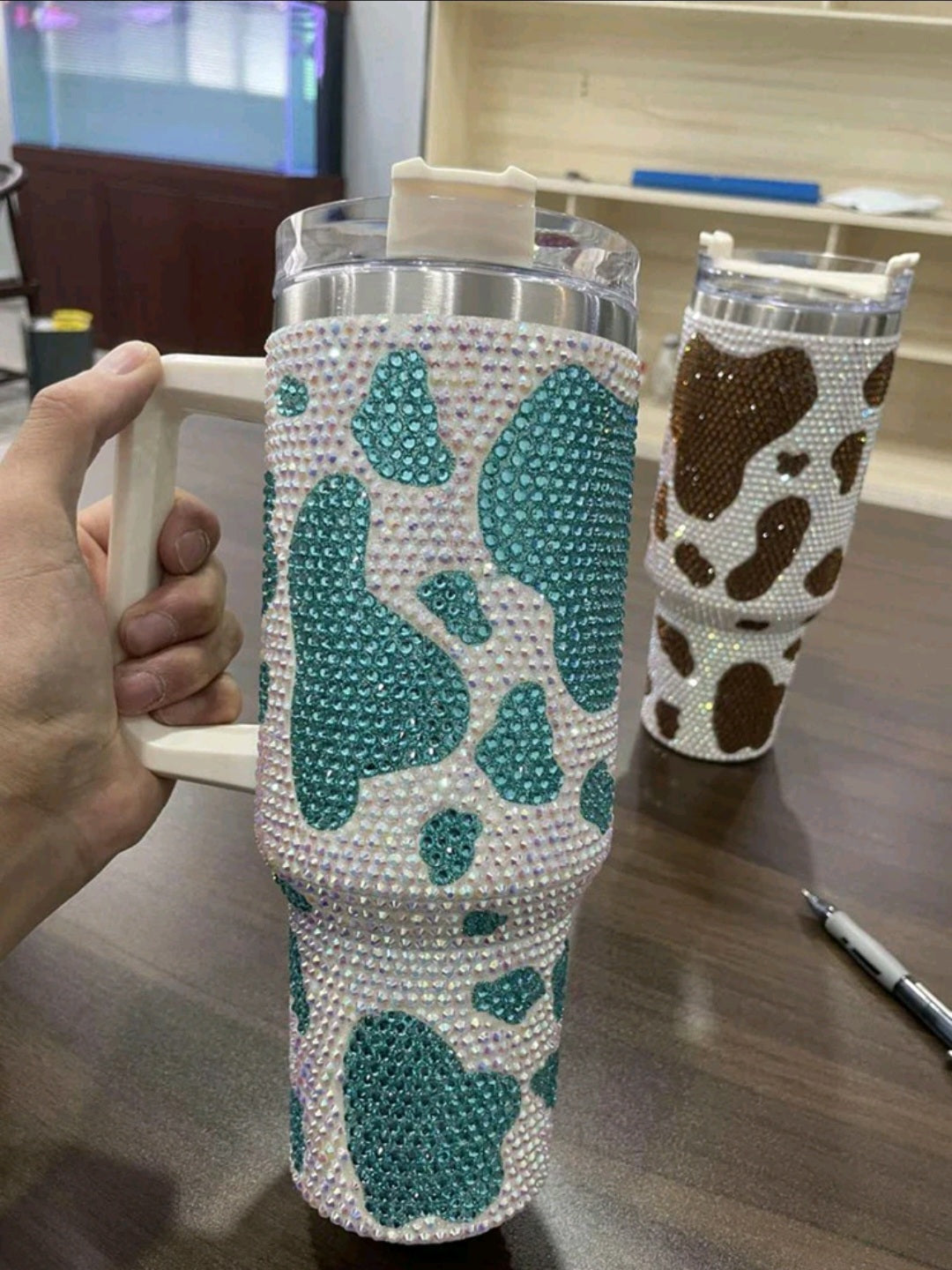 Cow Print Sequin Tumbler