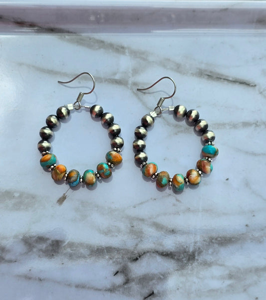 Spiny Turquoise & Pearl Earrings