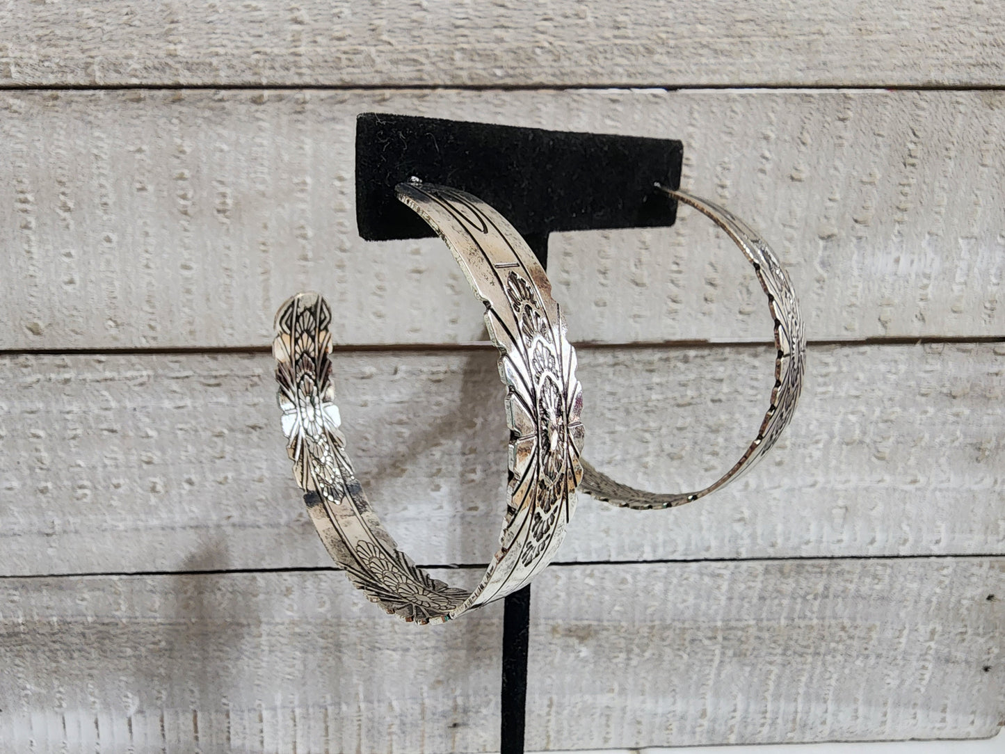 Silver Stamped Hoop Earrings