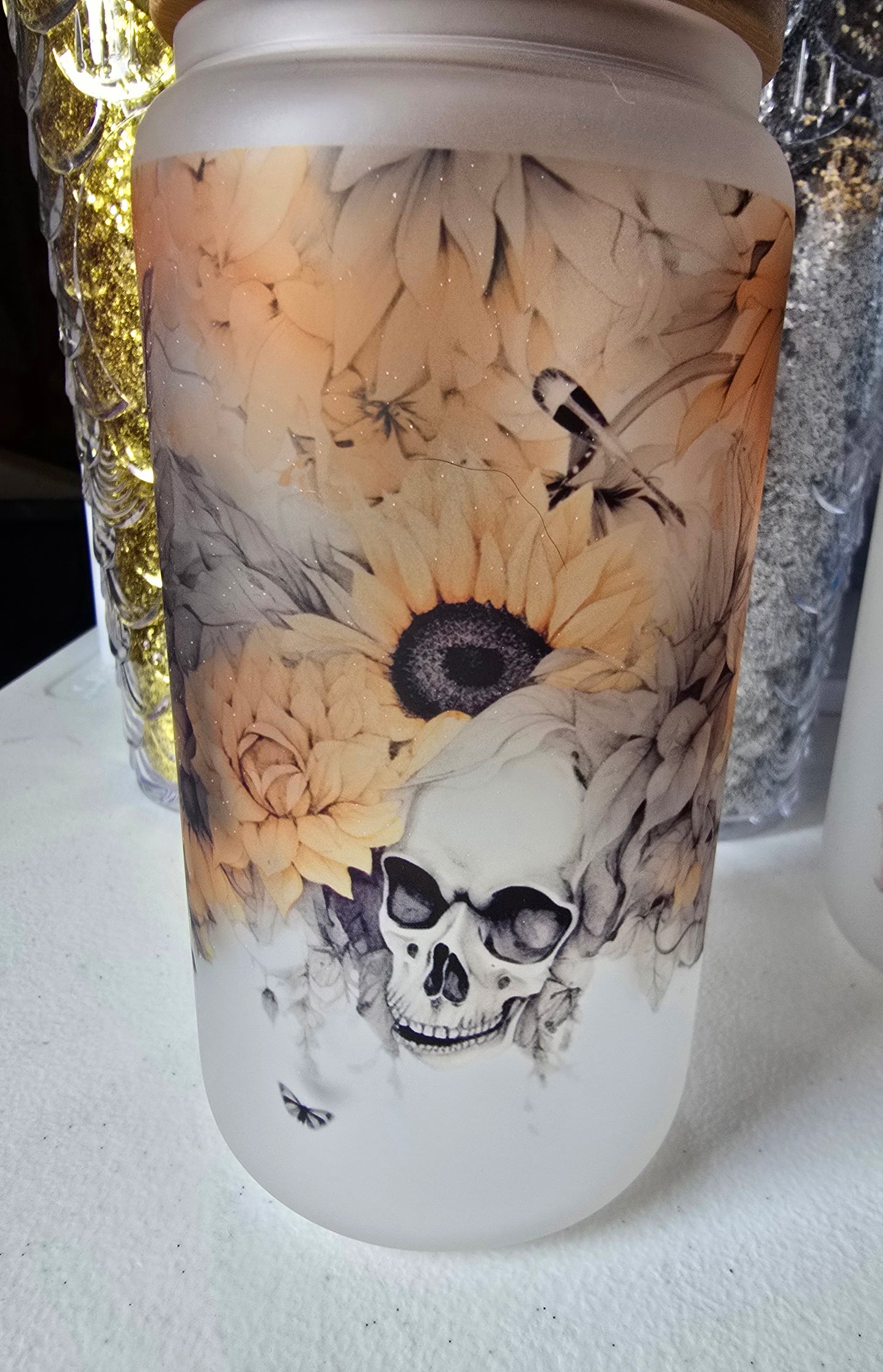 Skull & Sunflower Glass Cup