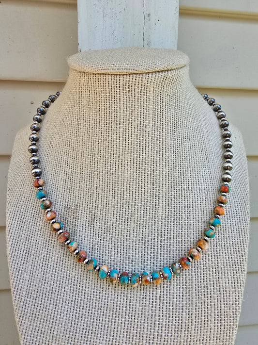 Spiny Turquoise & Pearl Necklace