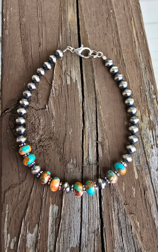 Spiny Turquoise & Pearl Bracelet