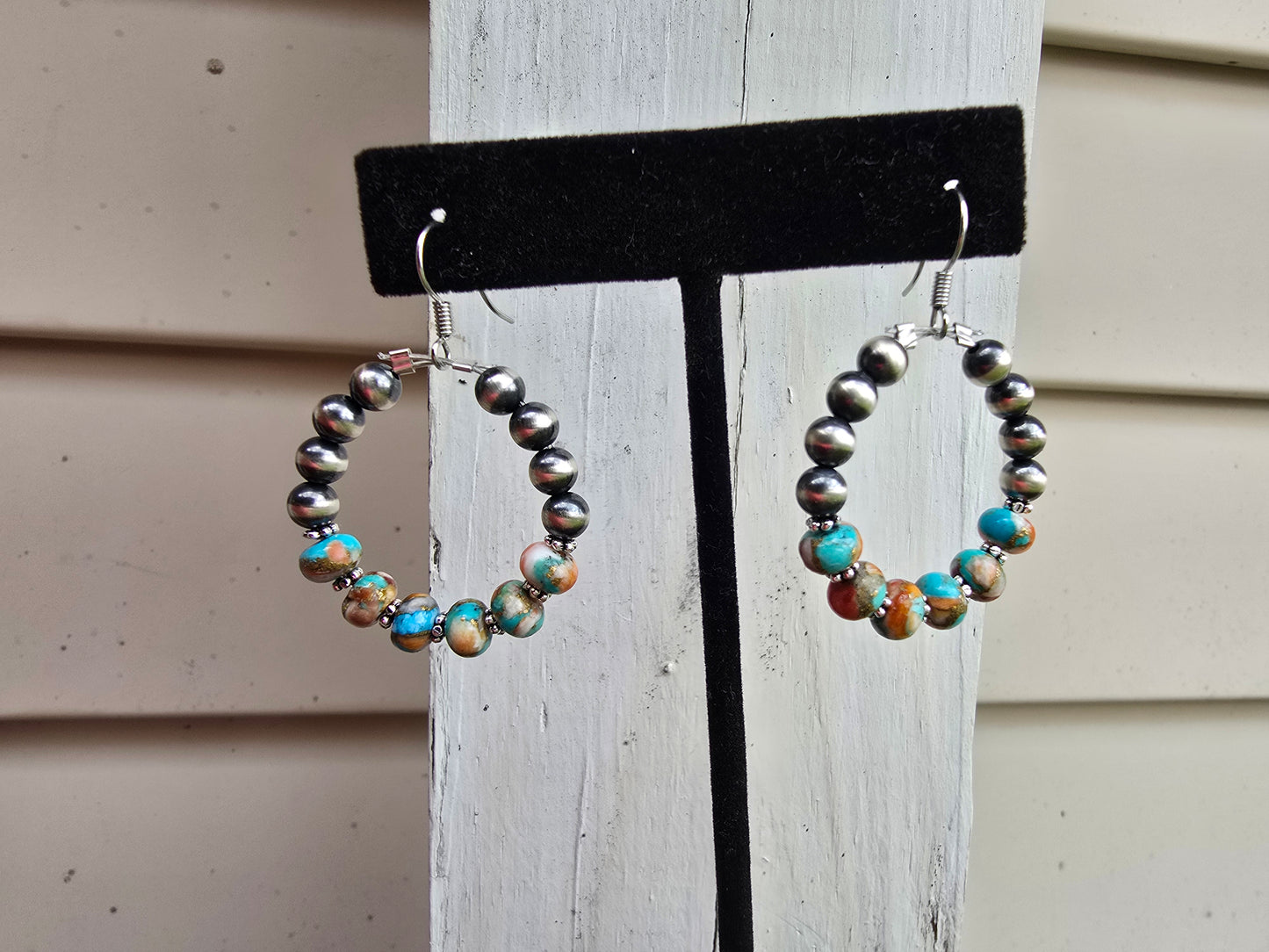 Spiny Turquoise & Pearl Earrings