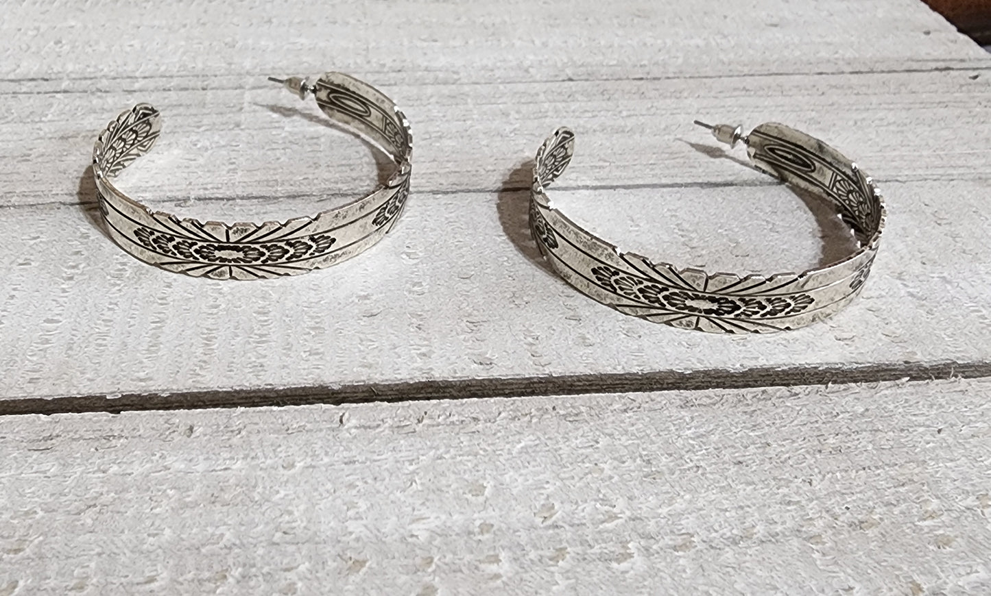 Silver Stamped Hoop Earrings